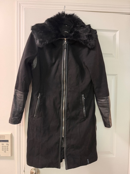 RUDSAK Jackets & Blazers - RUDSAK Black Wool Trench Coat with REAL Fur Collar